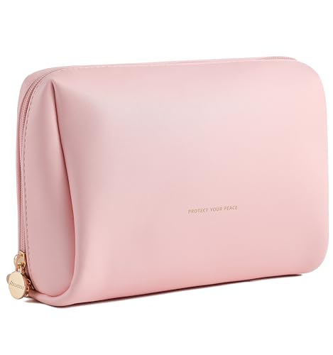 Aveniee Large Vegan Leather Makeup Bag - Travel Toiletry Organizer, Pink