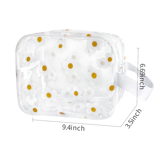 TotePrint White Floral Clear Cosmetic & Travel Pouch - Durable PVC, 9.4x6.69x3.5 inches, Handle, Zipper Closure - Variation: White Floral#2-M