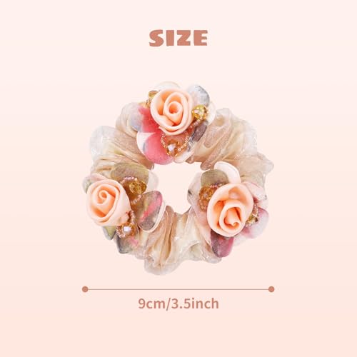 7-Piece Floral Mesh Rose Hair Scrunchies - Elegant Stretchy Hair Ties