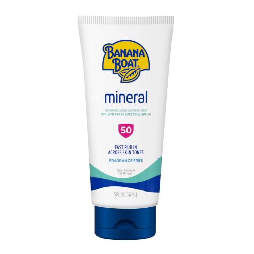 Banana Boat Sensitive Mineral Sunscreen SPF 50, 5 Fl Oz - Non-Greasy, Water-Resistant Protection