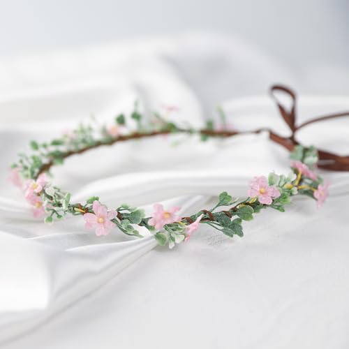 Pink Green Fairy Flower Crown Headband for Women - Floral Hair Accessory
