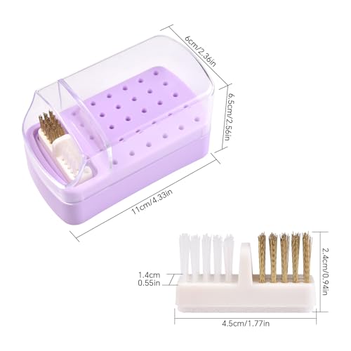 Pink 2-in-1 Nail Drill Bit Holder & Cleaning Brush Case - 30 Holes, Dustproof, Manicure Organizer