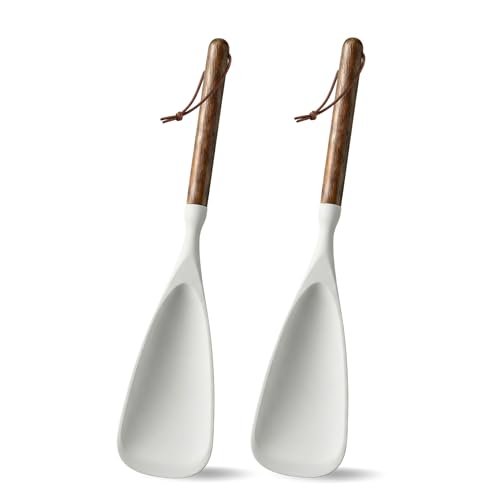 TOPAA 2-Pack Silicone Spoonula Set with Wooden Handle - Heat Resistant & BPA-Free
