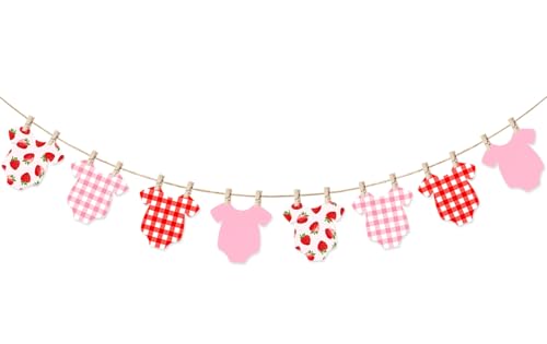 Strawberry Gingham Baby Shower Banner - 102-Inch Bodysuit Garland