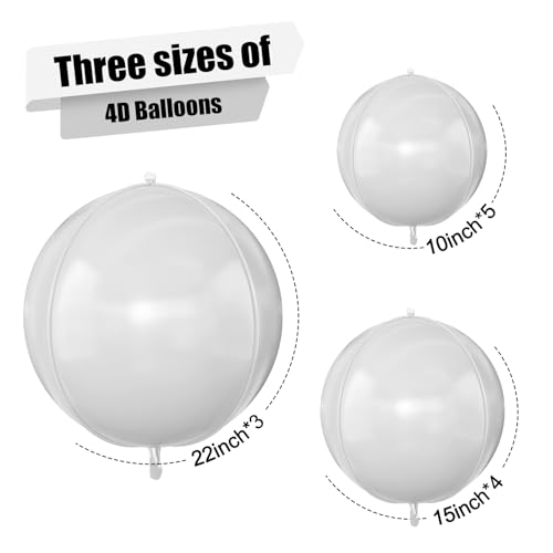 12PCS Matte White Round Foil Balloons - 22" 15" 10" Sizes for Parties