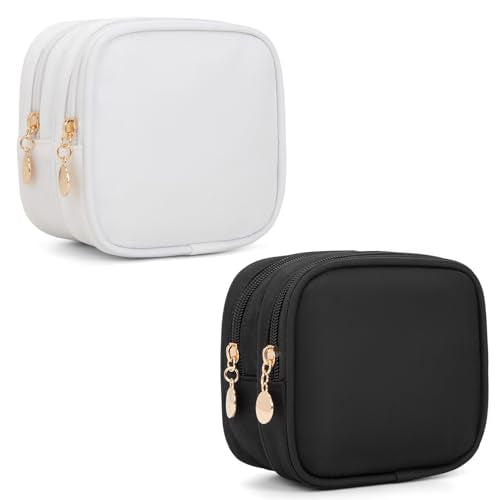 2PCS Small Makeup Pouch, Waterproof Double Zipper Cosmetic Travel Bag