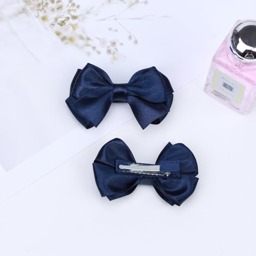 2pcs Navy Blue Hair Bows with Alligator Clips - 3 x 1.7 in