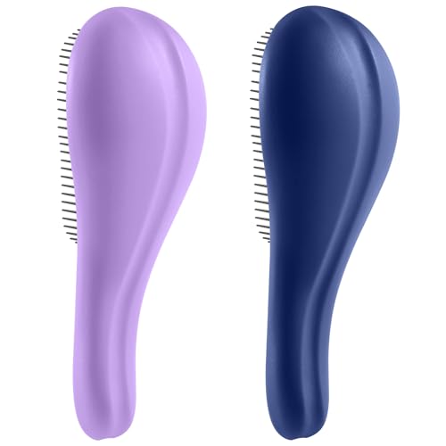Aussumy Detangling Hair Brush Set - 2 Pack for Kids & Adults, Purple & Blue