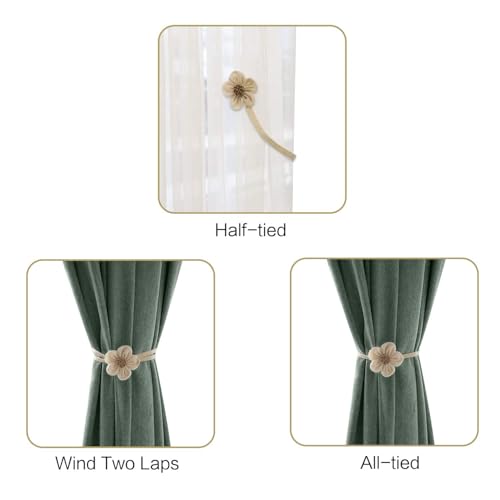 Lewondr Magnetic Sunflower Curtain Holdbacks - 2 Pieces, Cream & Beige