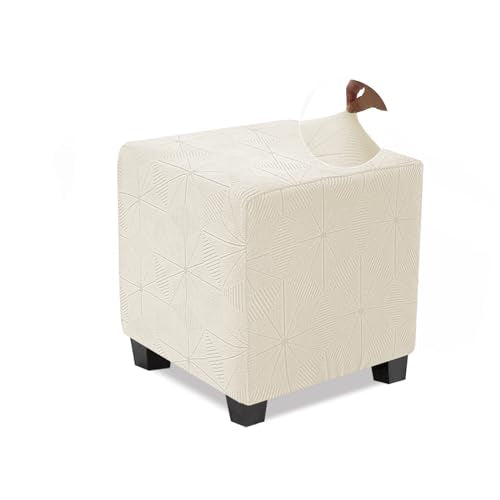 NeColorLife Small Square Ottoman Cover - Stretch Jacquard Slipcover in Beige