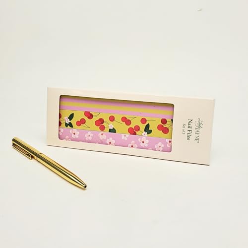 Lady Jayne Cherries Nail Files & Emery Boards Set of 3 – Dual-Sided, 6.25in x .75in with Rounded Edges (Fruit & Fleur Cherries 83526)