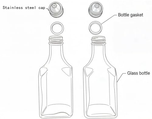 6-Ounce Glass Oil and Vinegar Bottle Set with Stainless Steel Lids