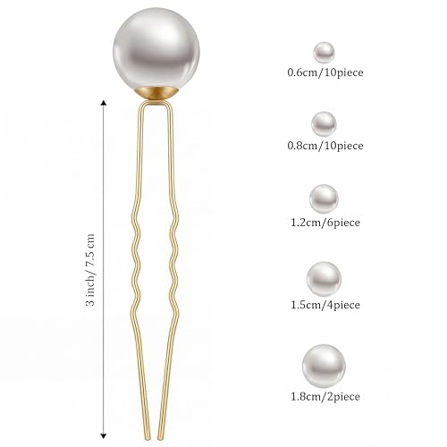 Charonle Gold Wedding Pearl Hair Pins 32 Pcs U Shape Bridal Hair Accessories