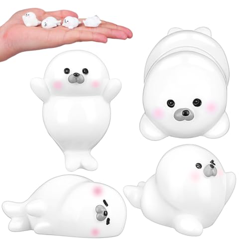 Mini Resin Seal Figurines - 4Pcs Adorable Ocean Decor