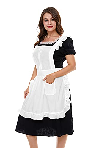 Retro Adjustable Ruffle Apron with Pockets for All Sizes