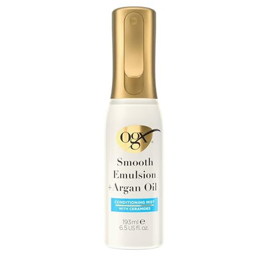 OGX Smooth Emulsion + Argan Oil Conditioning Hair Mist, Damage Repair Spray with Ceramides for 4x Smoother Hair* for up to 48 Hours Without the Weight, 450¡ÆF Heat Protection, 6.5 fl. oz