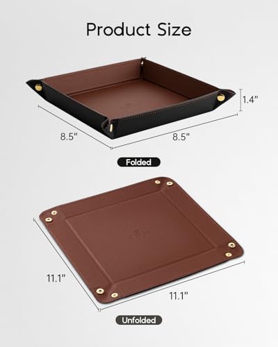 VLANDO Brown PU Leather Valet Tray Organizer - 8.5 Inch Catchall for Keys, Wallet, Phone, Jewelry