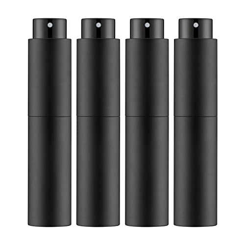 Tekson 4-Pack Black 10ml Refillable Travel Perfume Atomizers, Leakproof Spray Bottles