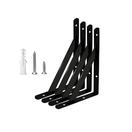 Heavy Duty Shelf Brackets 6x4 Inch - Black Powder-Coated Steel (4 Pack)
