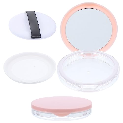 Pink Refillable Compact for Loose Face Powder with Puff - Travel Makeup Case, 2 Pack