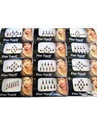 Fine Touch 6 Packs Multicolored Long & Small Face Jewels Forehead Tika - Mix & Match