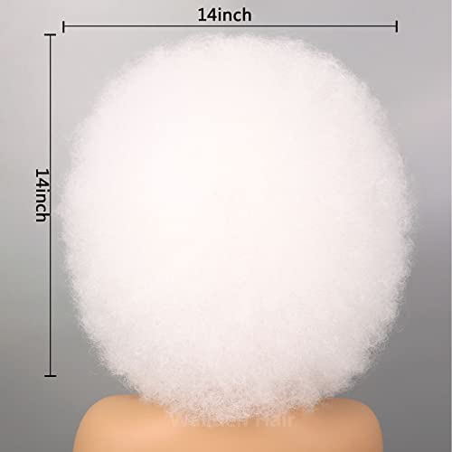 White Afro Wig for Women - Glueless 70s Afro Puff Curly Wig
