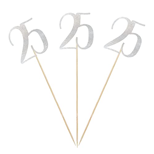 Silver Glitter Number 25 Centerpiece Sticks - 12-Pack Party Decorations