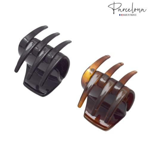 Parcelona French 1.5" Small Hair Claw Clips, Set of 2, Black & Tortoise