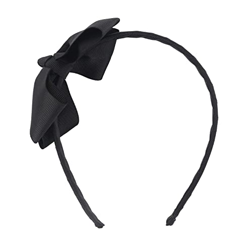 Fashion Black Bow Headband with Large Grosgrain Bow - Handmade Hair Band for Girls & Toddlers (Midi Ribbon)