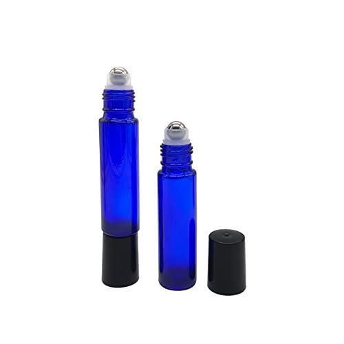 24 Pack 10ml Cobalt Blue Glass Roller Bottles with Stainless Steel Balls