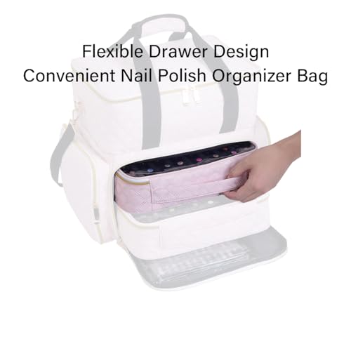 Pink Clear Nail Polish Organizer Bag Holds 40 Bottles with Detachable Compartments