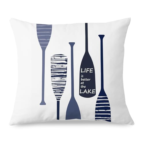 Navy Blue Lake House Decor Pillow Covers 18x18 - Double-Sided