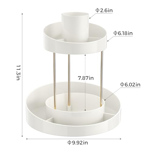 White 2-Tier Rotating Makeup Organizer for Vanity & Bathroom Storage