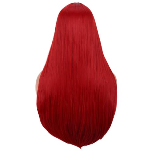 BERON 28-Inch Long Straight Dark Red Wig - Heat-Resistant Synthetic Hair