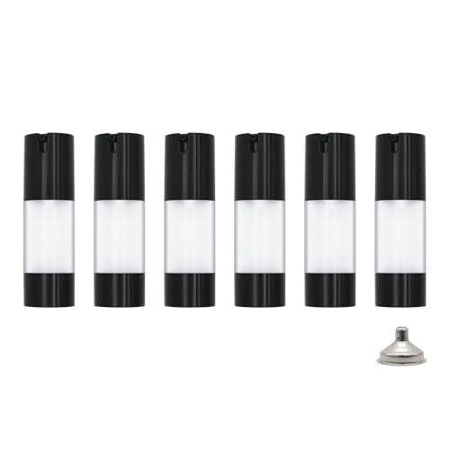 6-Pack 1oz Airless Pump Bottles - Refillable Travel Cosmetic Containers