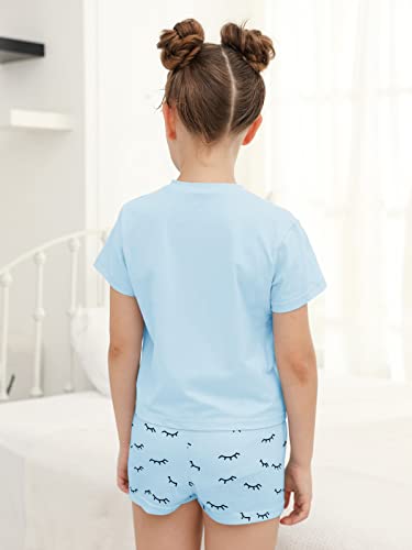 Kingdenergy Sky Blue 11-12 Years Girls 2-Piece Shorts Set T-Shirt & Shorts