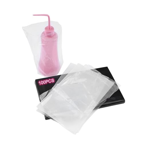 Hipifans Disposable Transparent PE Wash Bottle Covers, 100 Pack for Tattoo & Beauty Cleaning