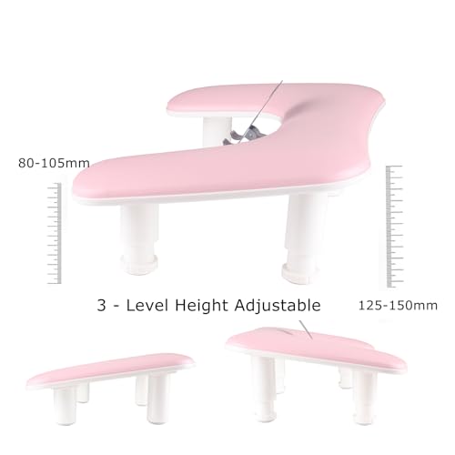 Adjustable Manicure Arm Rest with Phone Holder - Pink PU Leather Hand Rest