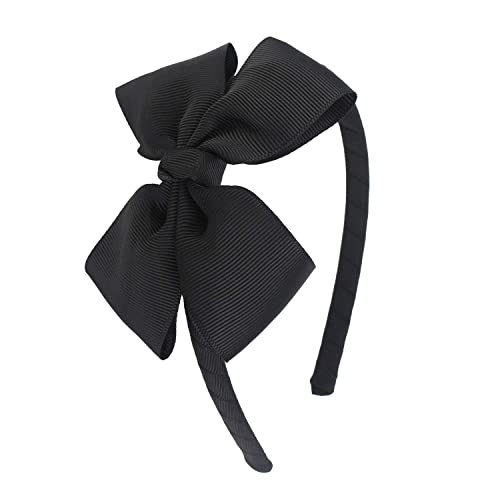Fashion Black Bow Headband with Large Grosgrain Bow - Handmade Hair Band for Girls & Toddlers (Midi Ribbon)
