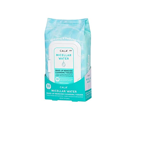 Cala Micellar Water Makeup Remover & Cleansing Tissues, Gentle Face Wipes, Waterproof Eye Makeup Removal, 60 Sheets