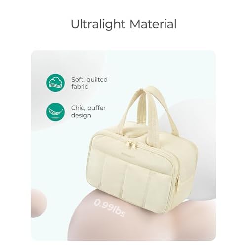 BAGSMART Travel Toiletry Bag, Puffy Large Toiletry Bag for Women, Lightweight Cosmetic Makeup Bag Organizer with Handle for Traveling, Accessories, Essentials, Toiletries (Black)