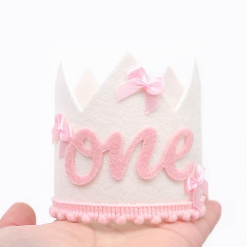 Pink Bow 1st Birthday Crown Hat for Girls - Bow Theme Decoration