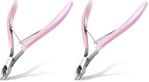 NXJ INFILILA Pink Cuticle Nippers - Sharp Stainless Steel Cuticle Clippers for Women, Professional Nail Salon & Home Use (Pack of 2)