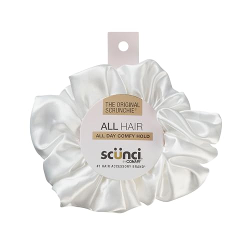 Conair Scunci Jumbo Hair Scrunchie - Washable White Nylon Silk
