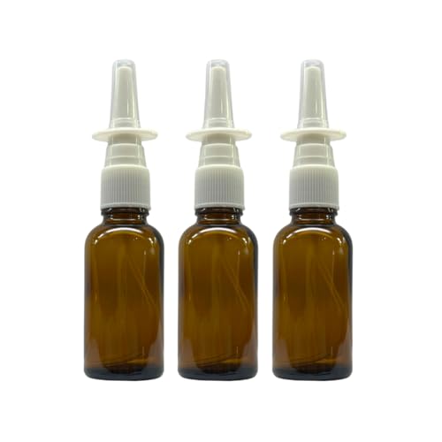 Amber Glass Nasal Sprayer Bottle - 1 oz, Refillable, 3 Pack