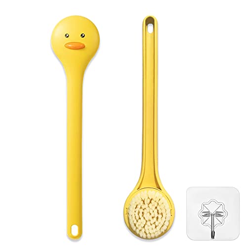 Tuklye Baby Bath Brush with Soft Nylon Bristles & Long Handle - Kid-Friendly 14 Inch Yellow Duck Design