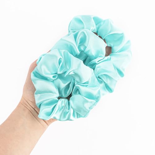 AMCAMI Silk Satin Hair Scrunchies - Lake Blue 36-Piece Bulk Hair Ties Set