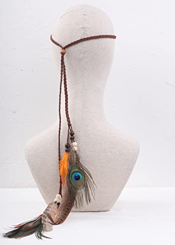 Boho Feather Headband with Colorful Peacock Tassels for Women