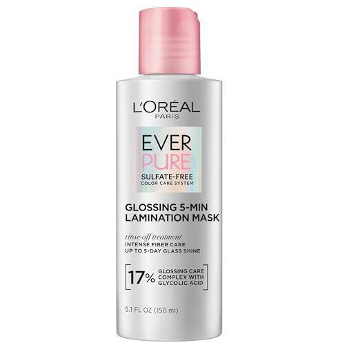 L'Oreal Paris Sulfate Free Glossing Lamination Hair Mask, 5-Minute Rinse-Off Hair Treatment with Glycolic Acid for Glass Shine, Smoothness & Soft Feel, Color Caring, EverPure, 5.1 Fl Oz