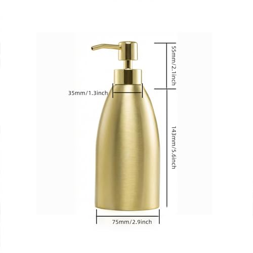 304 Stainless Steel Soap Dispenser - 16oz Leak-Proof Pump for Kitchen & Bathroom (Matte Gold)